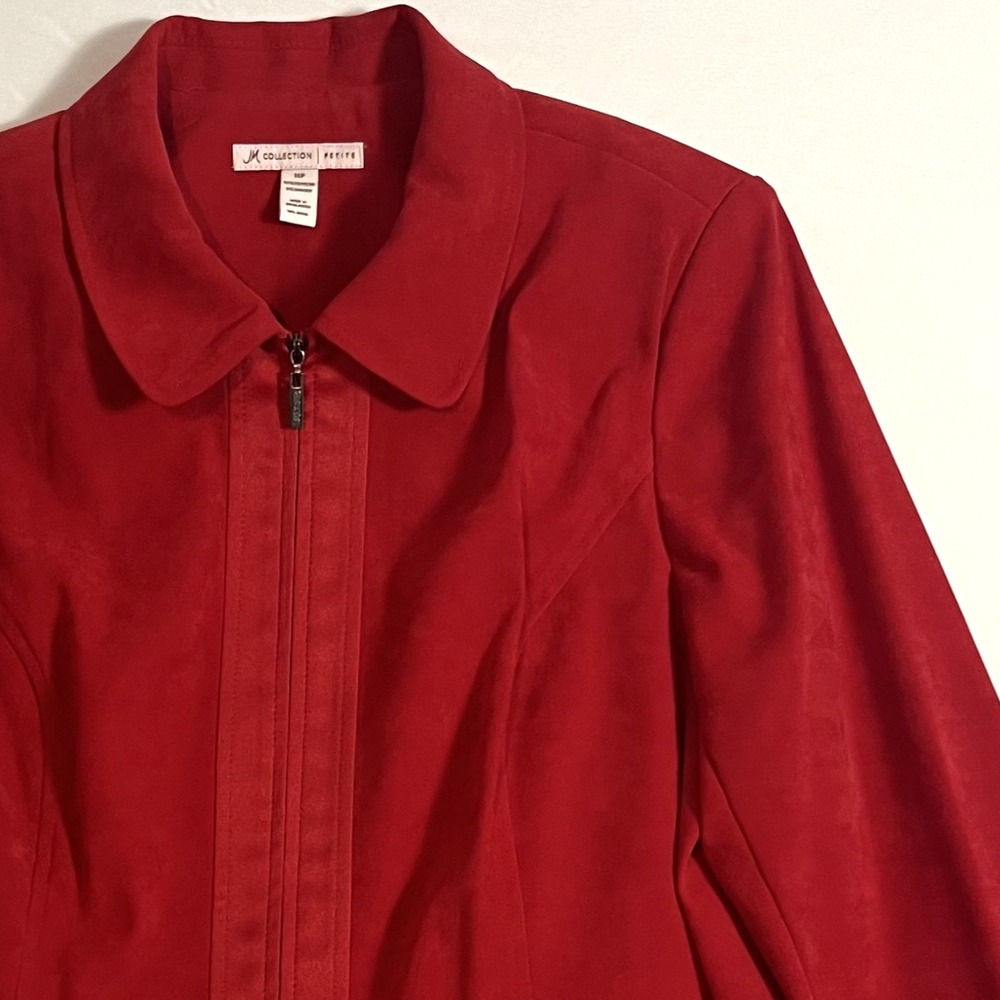 JM Collection Full Zip‎ Front Sueded Jacket 14P Red Zip Pockets Stretch Layering